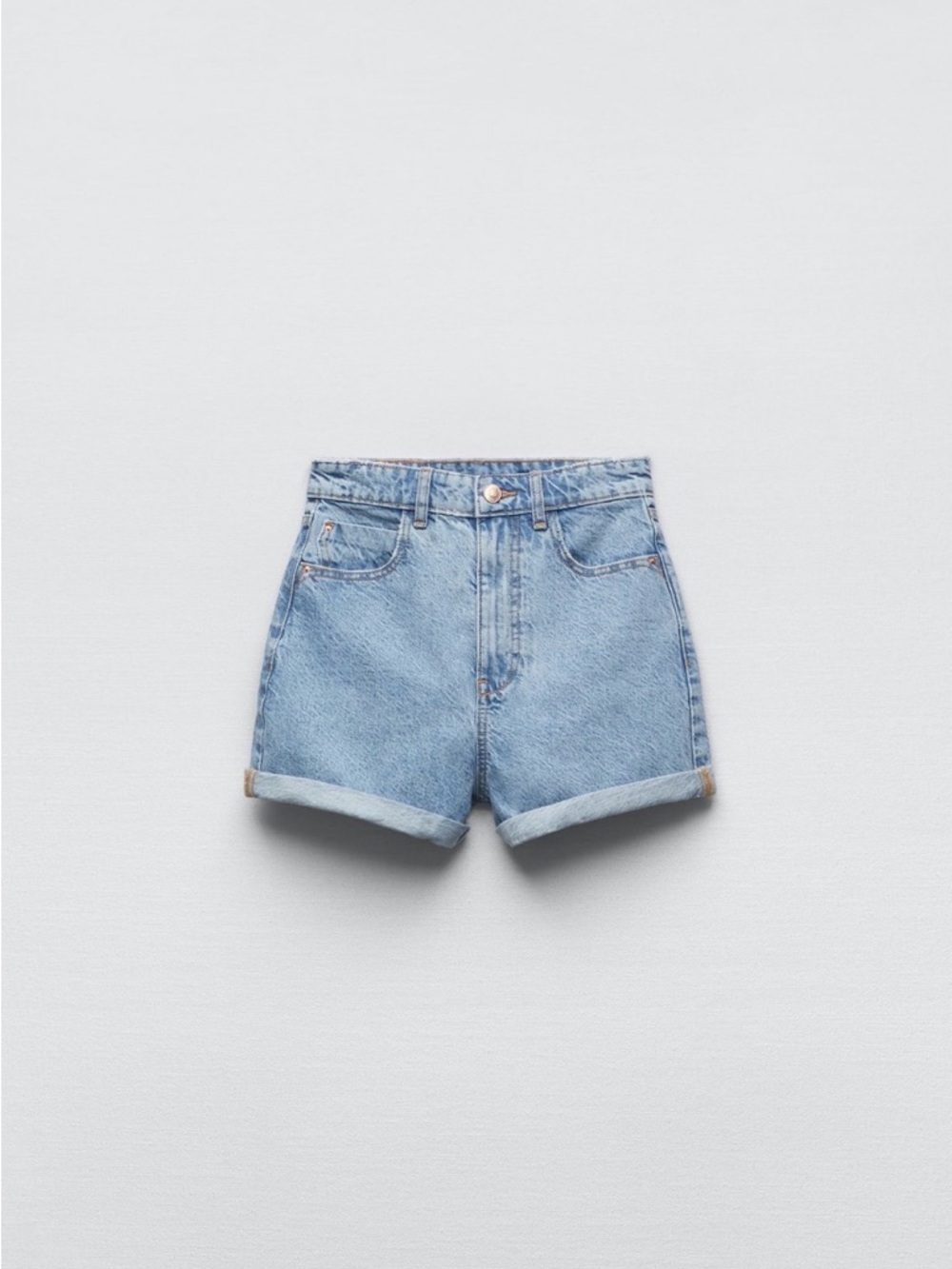 Zara Light Blue Rolled-Hem Denim Shorts